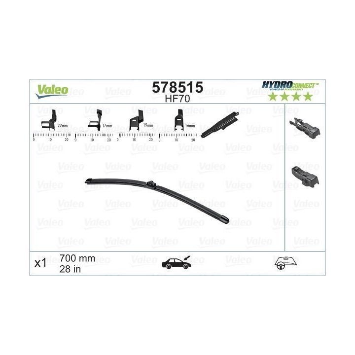 Ön Muz Tipi Silecek Süpürgesi 700 MM Hydroconnect Çoklu Bağlantı HF70 - VALEO 578515