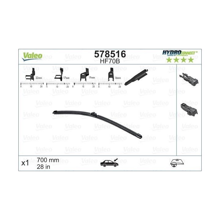 Ön Muz Tipi Silecek Süpürgesi 700 MM Hydroconnect Çoklu Bağlantı HF70B - VALEO 578516