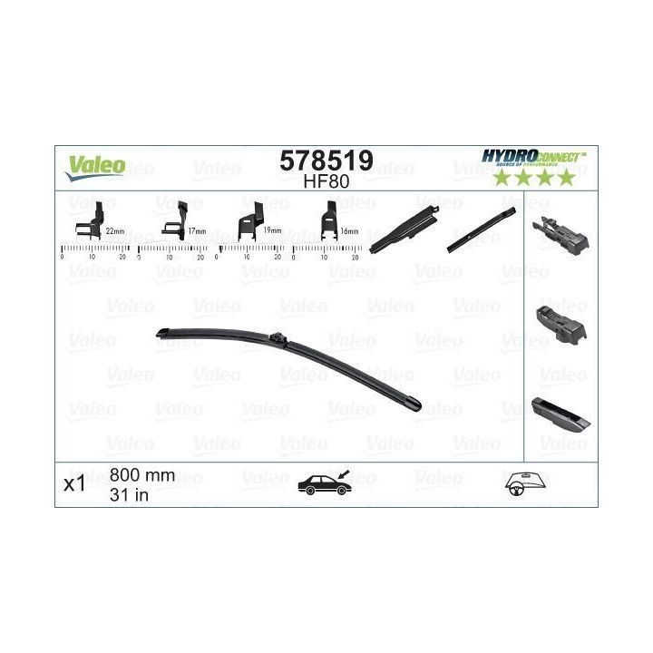 Ön Muz Tipi Silecek Süpürgesi 800 MM Hydroconnect Çoklu Bağlantı HF80 - VALEO 578519