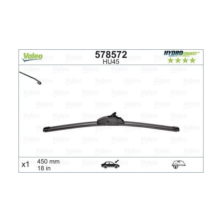 Muz Tipi Silecek Süpürgesi 450 MM Hydroconnect Çoklu Bağlantı HU45 - VALEO 578572
