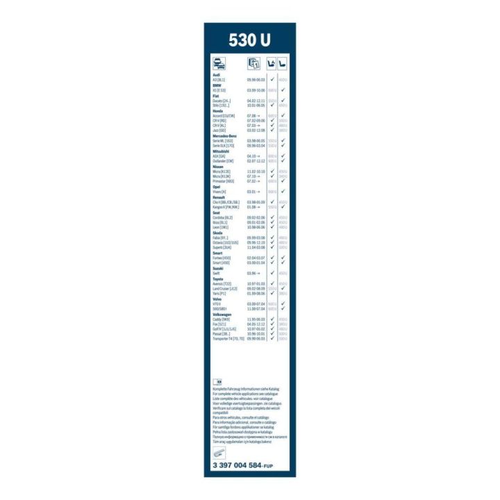 Twin Tekli Silecek 530 Mm Micra Cuore XJ8 İçin (1997-) - BOSCH 3397004584