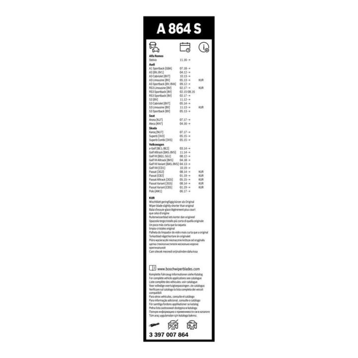 Bosch Silecek Takımı 3397007864 ALFA ROMEO AUDI SEAT SKODA VW