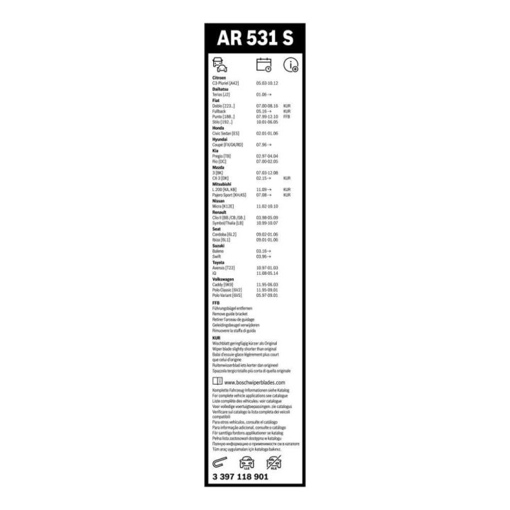 Aerotwin Silecek Seti Doblo Punto Stilo Clio II İçin 530/450MM (1998-) - BOSCH 3397118901