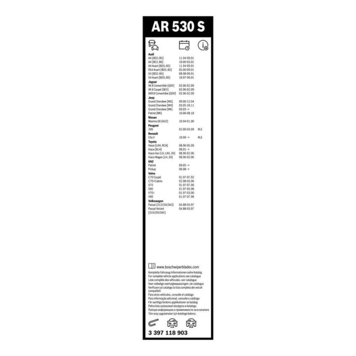 Ön Cam Silecek Takımı Aerotwin 530/530 MM Renault Kangoo Clio II Peugeot P206 VW Passat Audi A4 İçin - BOSCH 3397118903