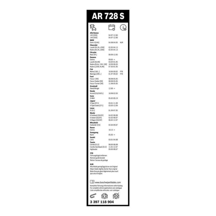 Ön Silecek Süpürgesi Seti Aerotwin 550/475 MM Ford Focus İçin (1998-) - BOSCH 3397118904