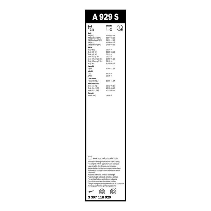 Aerotwin Ön Silecek Takımı 650/475 MM Mercedes-Benz W176, Audi A3, BMW E90, BMW F30 Ve BMW X1 E84 İçin - BOSCH 3397118929