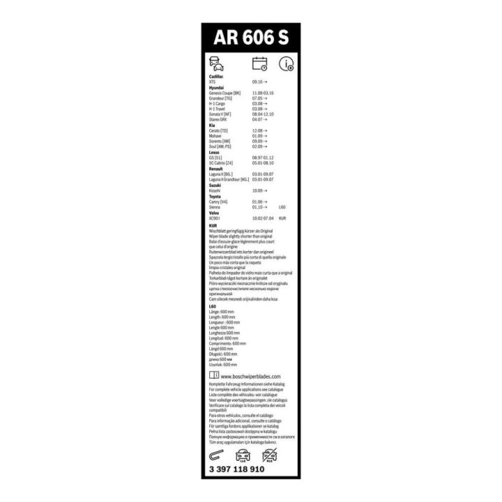 Silecek Süpürgesi Aerotwin 600/500 MM Birçok Renault Kia BMW Citroen Volvo Hyundai Modeli İçin - BOSCH 3397118910