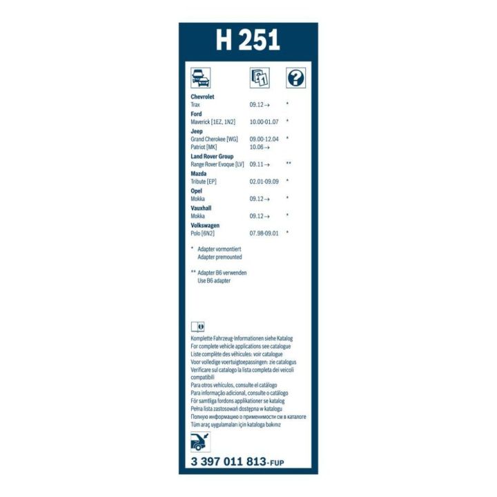 Arka Cam Sileceği Plastik 250mm Range Rover Evoque Patriot İçin (2006-) - BOSCH 3397011813