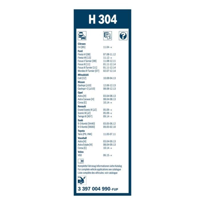 Arka Silecek Süpürgesi Tek (300 MM) Fiesta Focus Mondeo Astra H Corsa E Qashqai C4 Yaris İçin - Bosch 3397004990