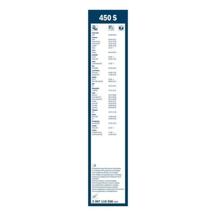Ön Cam Silecek Takımı Twin Spoiler 450/450mm Astra F Combo B Civic (1986-) - BOSCH 3397118506