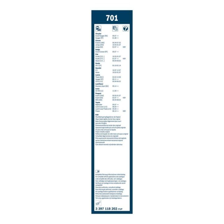 Twin Silecek Seti 650/500 MM Citroen Jumpy Peugeot Expert Fiat Scudo İçin (1999-) - BOSCH 3397118202