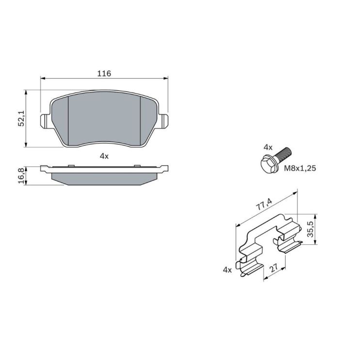 Ön Fren Balatası Renault Clio Modus Kangoo Captur Dacia Duster Logan Nissan Micra Note İçin (2004-) - Bosch 0986494592