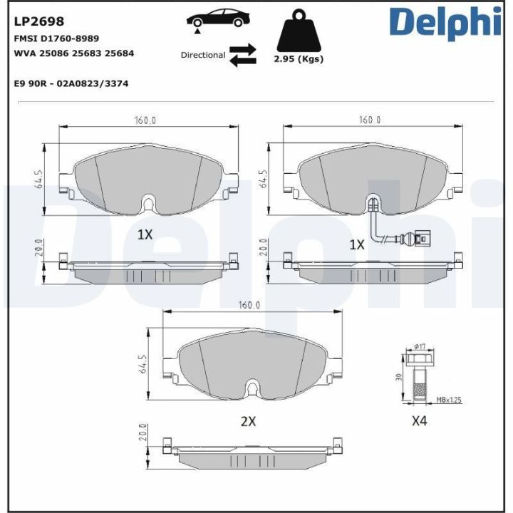 Ön Fren Balatası 160mm Volkswagen Tiguan Golf VI-VII Skoda Octavia III Kodiaq (2006-) - Delphi LP2698