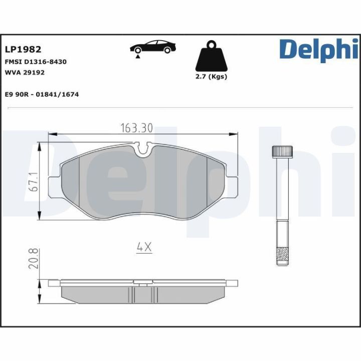 Ön Fren Balatası Mercedes W639 W906 W447 W907 W910 VW Crafter (2007-) - Delphi LP1982