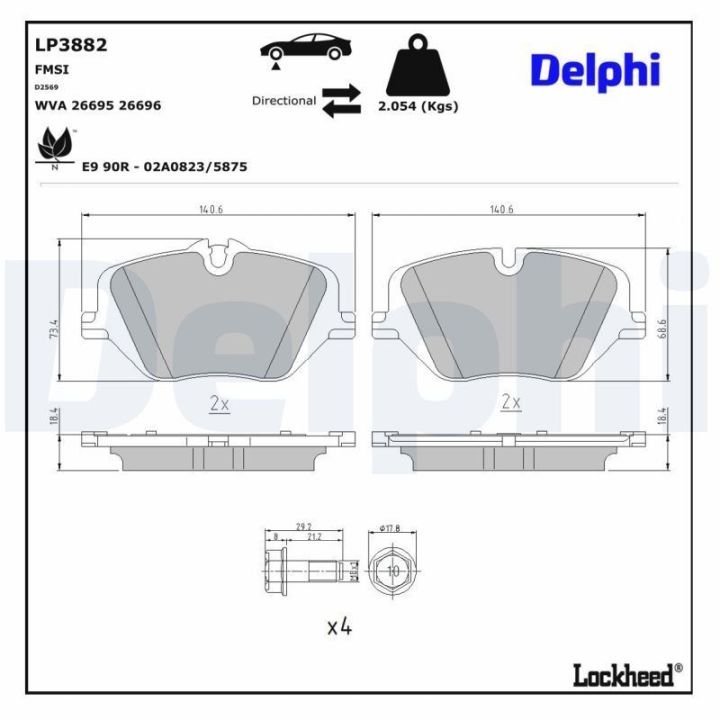 Ön Aks Fren Balatası BMW F70 F74 U06 U11 Mini J05 F67 J01 U25 İçin - DELPHİ LP3882