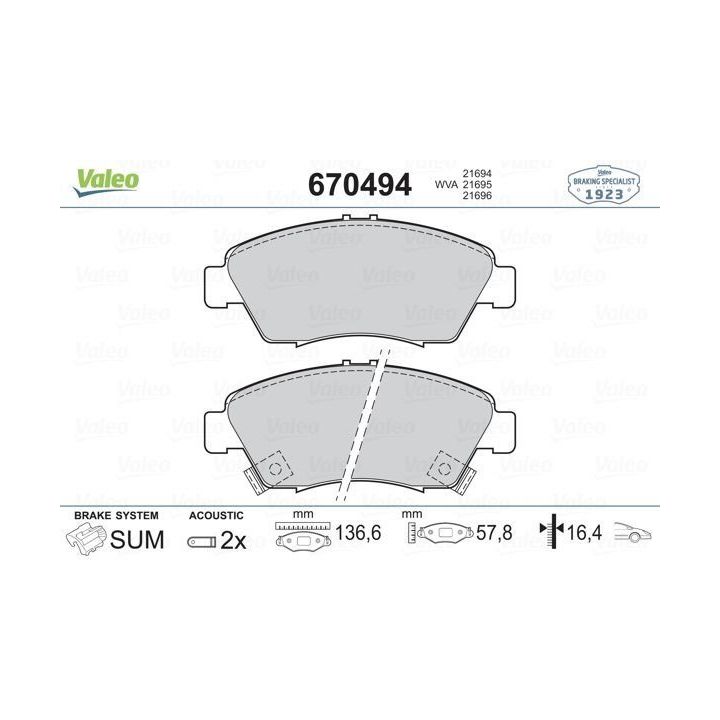 Ön Disk Balatası Honda Civic VI Modelleri İçin (2001-) - VALEO 670494