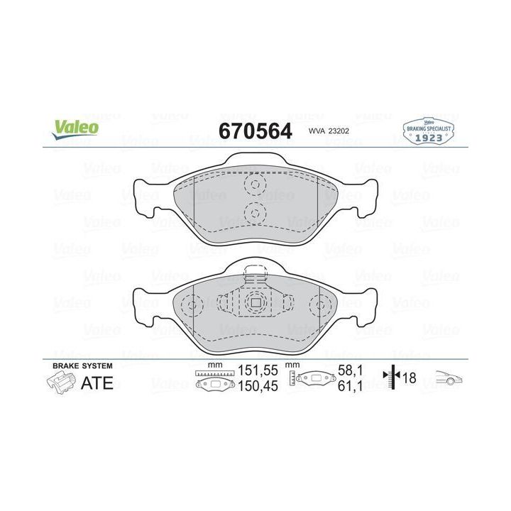 Ön Disk Balatası ABS'li Ford Fiesta IV-V Fusion İçin (2000-) - VALEO 670564
