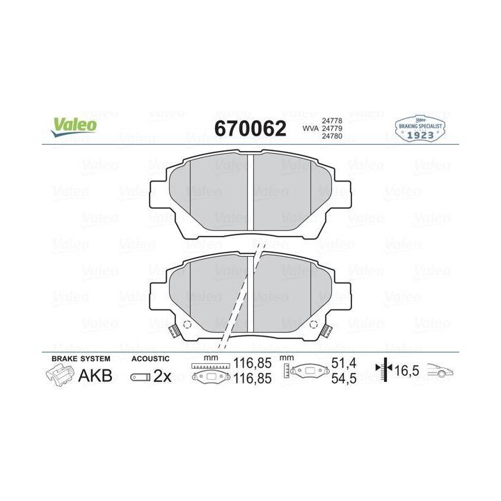 Ön Disk Fren Balatası Toyota Yaris 1.0 1.3 IQ 1.0 1.3 1.4D İçin (1999-) - VALEO 670062