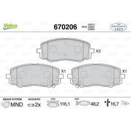 Ön Disk Fren Balatası Hyundai i20, i10 ve Picanto İçin (2004-2015) - VALEO 670206