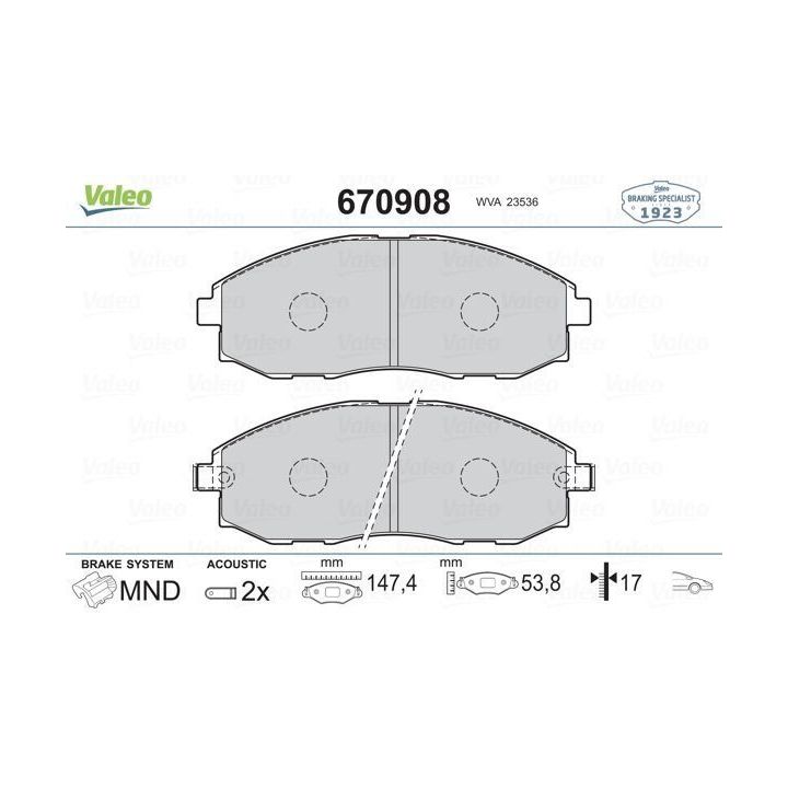Ön Disk Fren Balatası Hyundai H-1 Starex H100 Porter İçin (1996-) - VALEO 670908