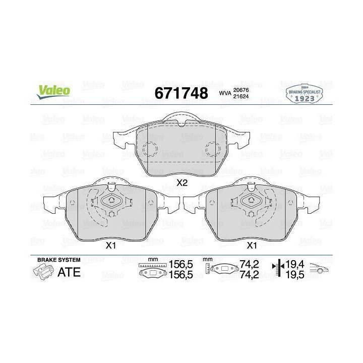 Kablosuz Fren Balatası VW Golf Polo Audi A3 Seat Leon İçin (1997-2010) - VALEO 671748