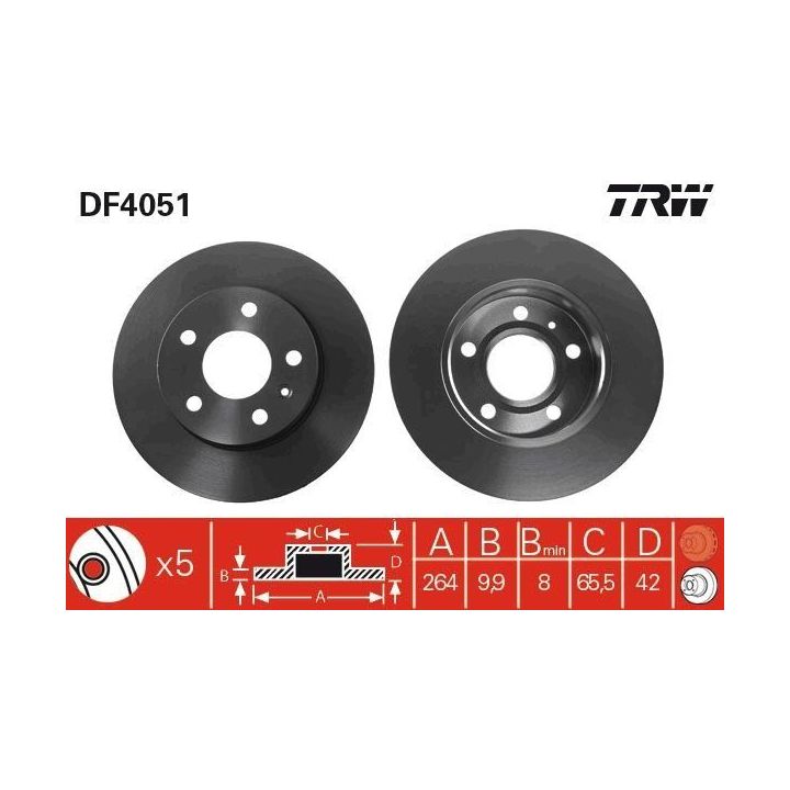 TRW Takım - Fren Diski Arka 264mm Opel Astra G Astra H Meriva B 03+zafira 1.8i 00+ (5 Bijon)