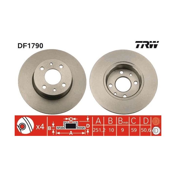 Takım Arka Düz Fren Diski Fiat Stilo Linea Bravo Jet İçin 251.5 MM (2007-) - TRW DF1790