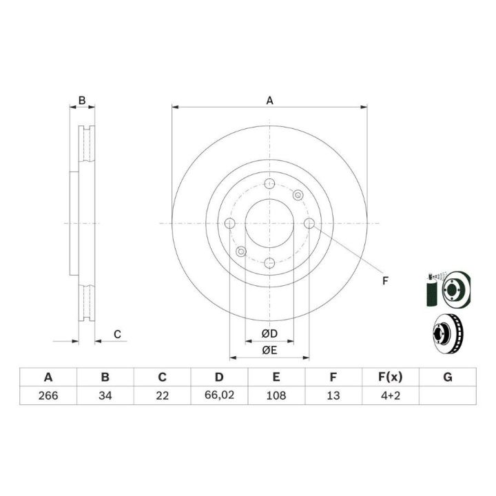 Ön Havalı Fren Diski 266mm Opel Corsa Peugeot Citroen Çeşitli Modeller İçin (2002-) - Bosch 0986478618
