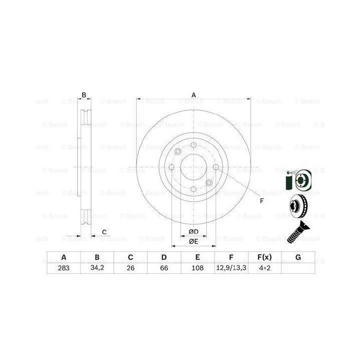 Ön Havalı Fren Diski Peugeot Citroen DS Modelleri İçin (2008-) - BOSCH 0986478979