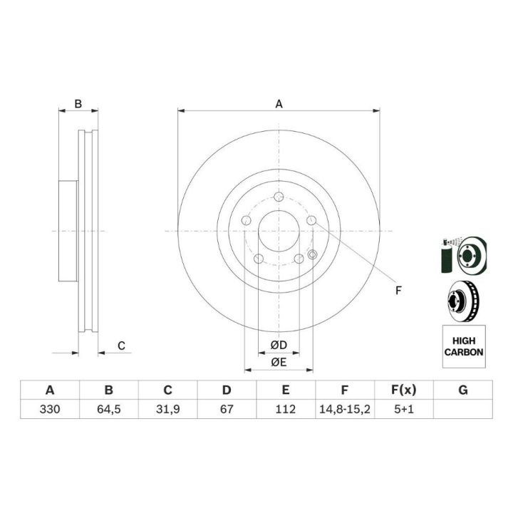 Ön Fren Diski 330mm Hava Kanallı GLK Serisi E Serisi 4Matic İçin (2005-) - BOSCH 0986479332