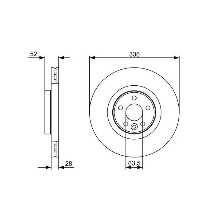 Ön Havalı Fren Diski Volvo V60 XC70 II S80 II İçin 336mm (2007-) - BOSCH 0986479395