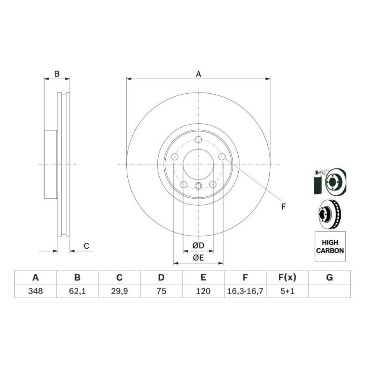 Ön Havalı Fren Diski BMW X5 X6 İçin 348mm Kaplamalı (2007-2013) - BOSCH 0986479436