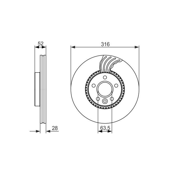 Ön Havalı Fren Diski 316mm Ford Galaxy Volvo S60 V60 V70 XC70 Land Rover Freelander İçin (2007-) - Bosch 0986479620