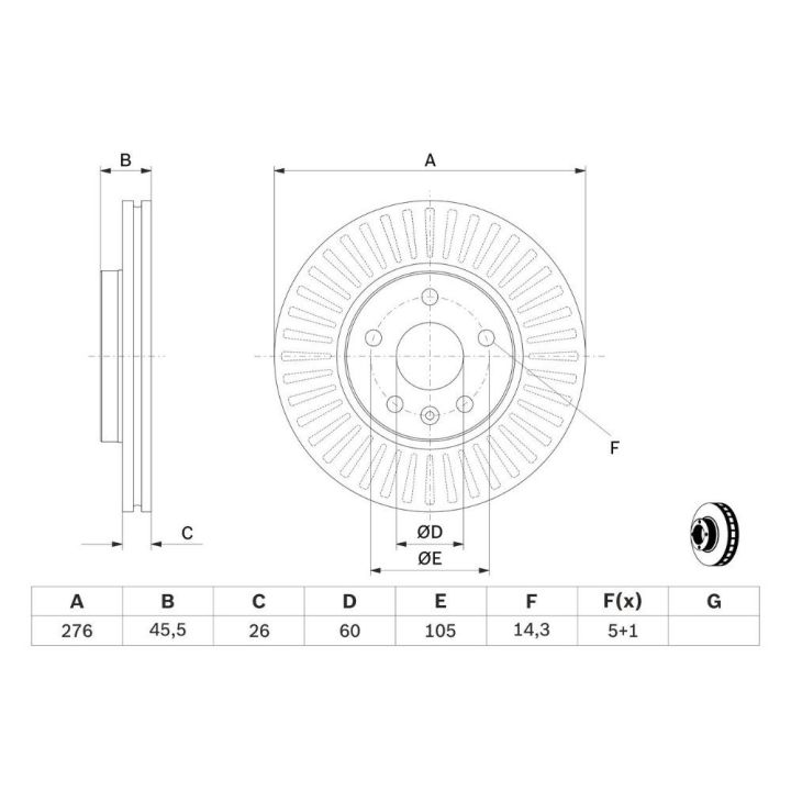 Ön Fren Diski 276mm Opel Astra J Cruze Aveo T300 İçin (2010-) - Bosch 0986479643