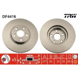 TRW DF4416 Fren Disk Ön Toyota Avensis (T25), Avensis Combi (T25), Avensis Saloon (T25) 2006-2014