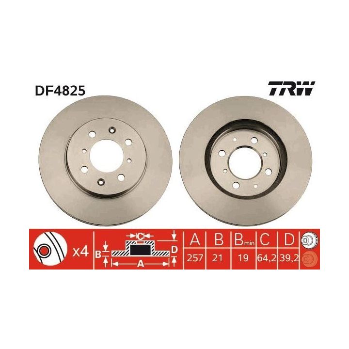 TRW Fren Disk Ön I Honda: City Saloon (ge4), City Saloon (gm2, Gm3), Jazz II (gd, Ge3, Ge2) 2012-2018