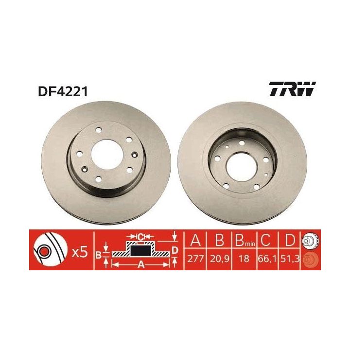 TRW DF4221 Fren Disk Ön I Land Rover Freelander (L314), Freelander Soft Top (L314) 2005-2005