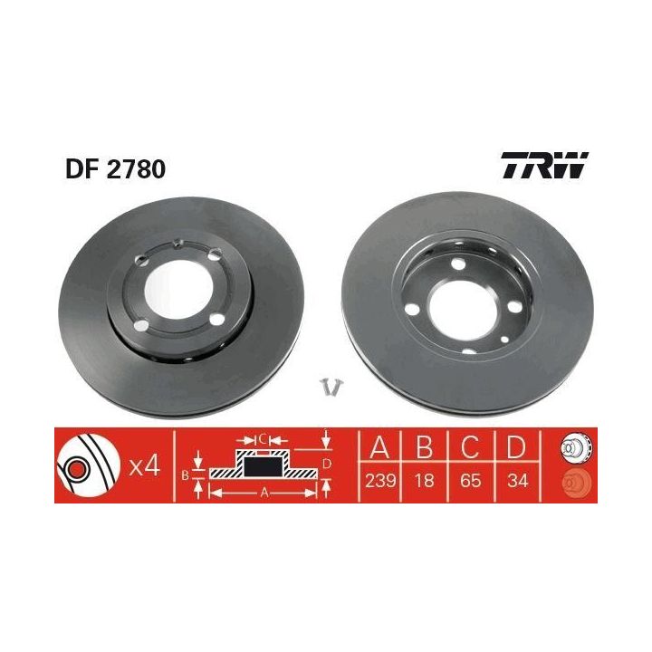 TRW Fren Disk Ön I Seat Arosa (6h) VW Golf V, Lupo (6X1,6e1), Polo (6n1), Polo (6n2), Polo Van Box Body / hatchback (98-2004)