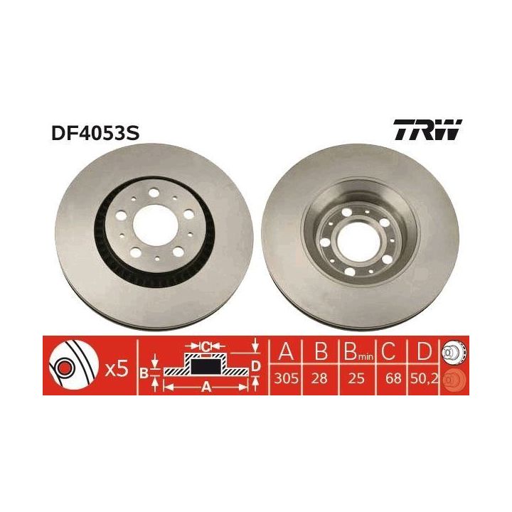 TRW Fren Disk Ön I Volvo: S60 I (384), S80 I (184), V70 I (875, 876), V70 II (285), Xc70 Cross Country (295) 1996-2005