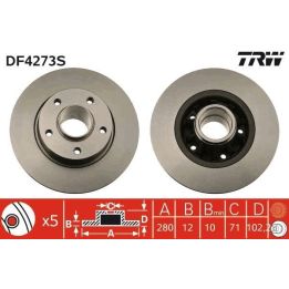 TRW Fren Diski Arka Rulmansız 280mm ( Renault ) Trafic ( Opel ) Vivaro 1.9 2.5dci (03-+)