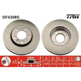 TRW Fren Diski Ön Havalı 308mm Transporter T5 1.9tdi 2.0 2.5tdi 3.2 (03-+) Touareg 2.5tdi (03-06) Caravelle Multivan T5 vb 03-06