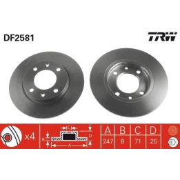 TRW Takım - Fren Diski Arka Düz 247mm (Peugeot) P106 Gti P206 P306 (Citroen) Zx