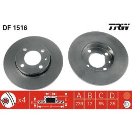 TRW Takım - Fren Diski Ön 4 Bijon (Volkswagen) Polo Clasic (95-99) Golf I 1.6 1.6d Passat 1.6 1.6d
