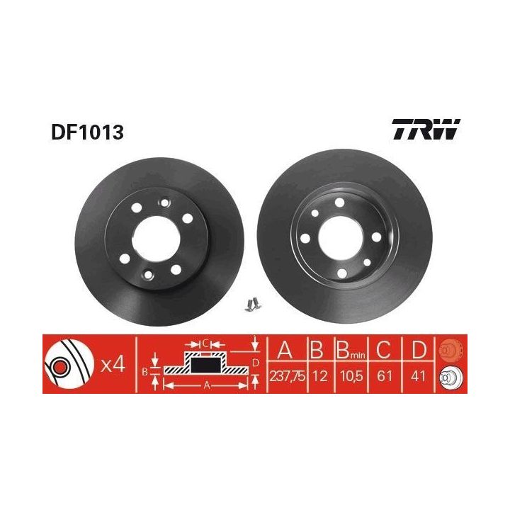 TRW Takım - Fren Diski Ön 4d-238mm R9 R11 R19 Expres (1982 -+)