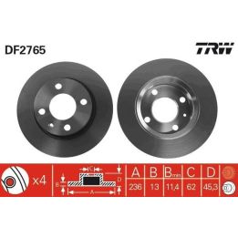TRW Takım Skoda Volkswagen Felicia Volkswagen Caddy Ön Düz Fren Diski 236 MM