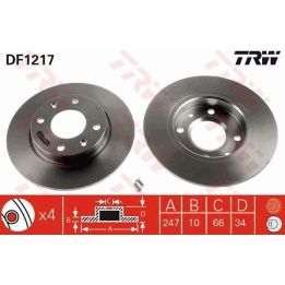 TRW Takım - Fren Diski Ön Düz 247mm (Peugeot) P106 1.1 1.4 1.4I 1.5d 1.6I (91-+)