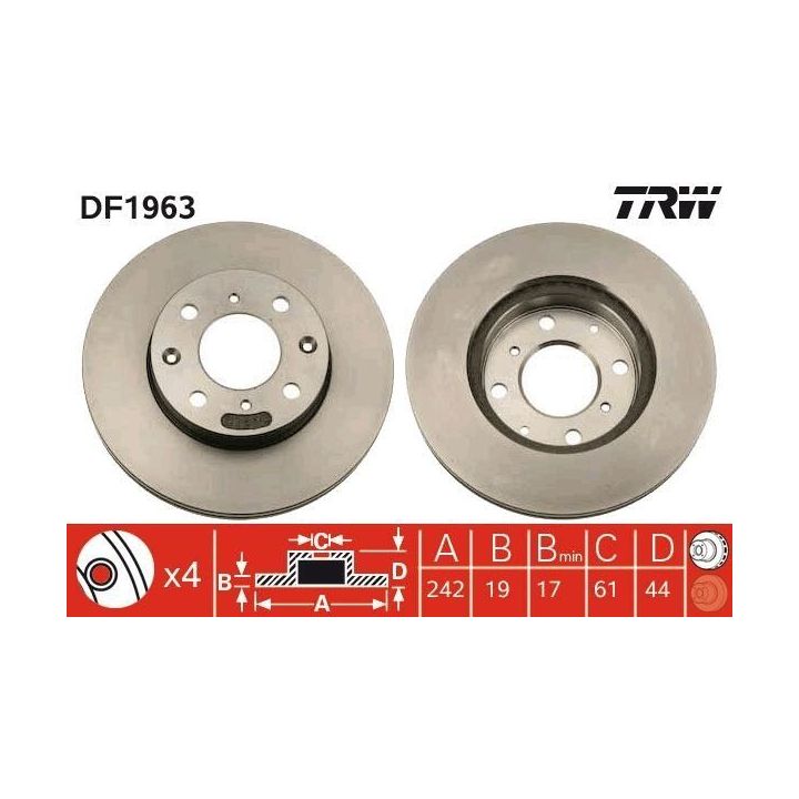 TRW Takım - Fren Diski Ön Havalı 242mm Civic II-III 87-91