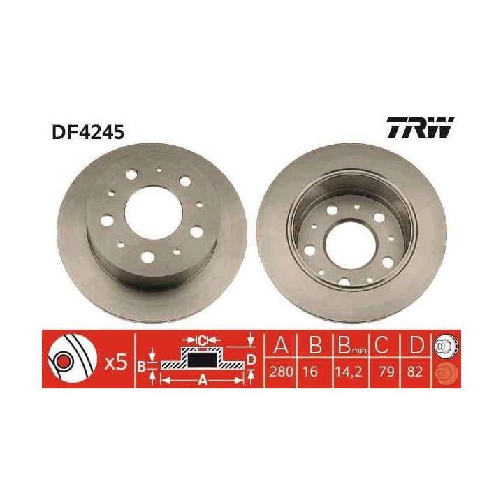 TRW Takım - Fren Diski Arka 280mm Ducato 18 08 (245..) Jumper [u5] Boxer [u5] 2.8hdi 2004-+
