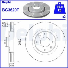 Ön Fren Diski Takımı 266mm Peugeot 206 207 208 307 Partner İçin (2000-) - DELPHI BG3620T